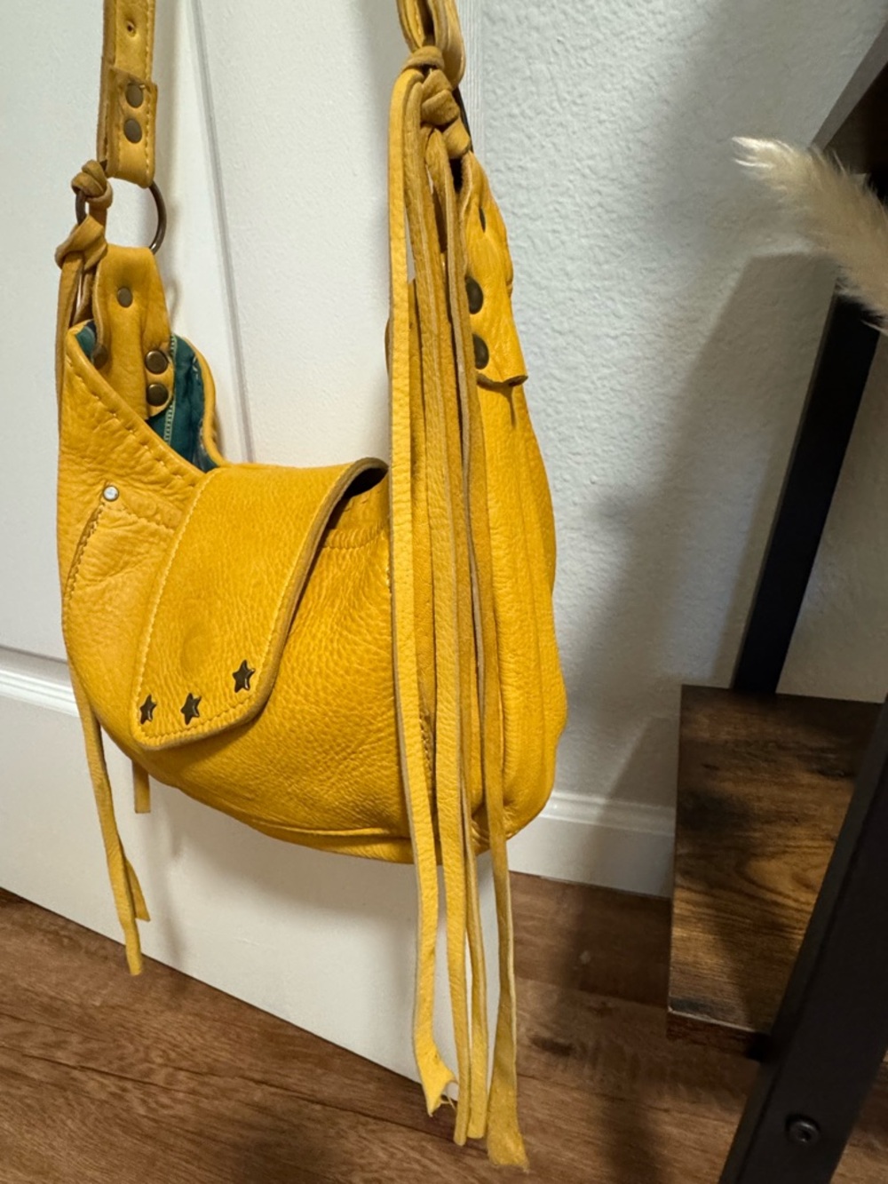 One of a kind custom made Mustard Leather Shoulder Bag with Tassel Detail-  NWOT - Picture 3 of 11